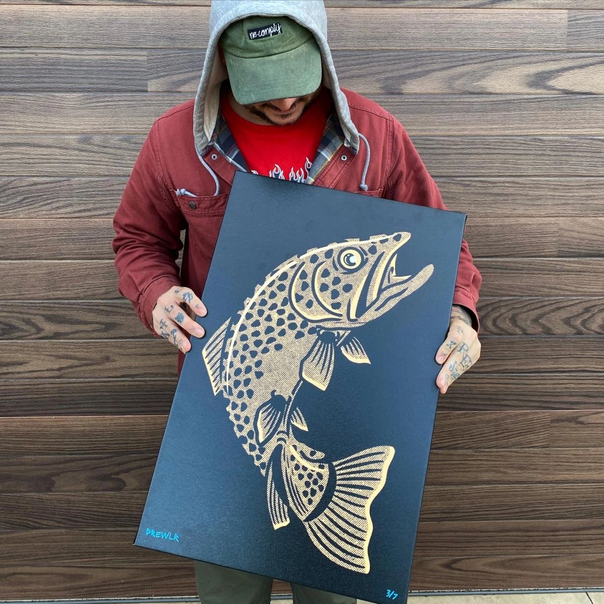 fish print with a dark background